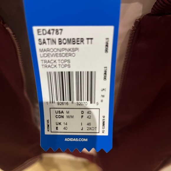 ADIDAS Satin zip down Bomber Jacket Burgundy/ Pink - Picture 7 of 7